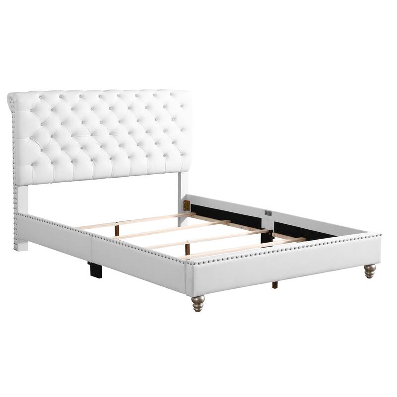Full Size PU Platform Bed with Foam Padding and Transitional Design