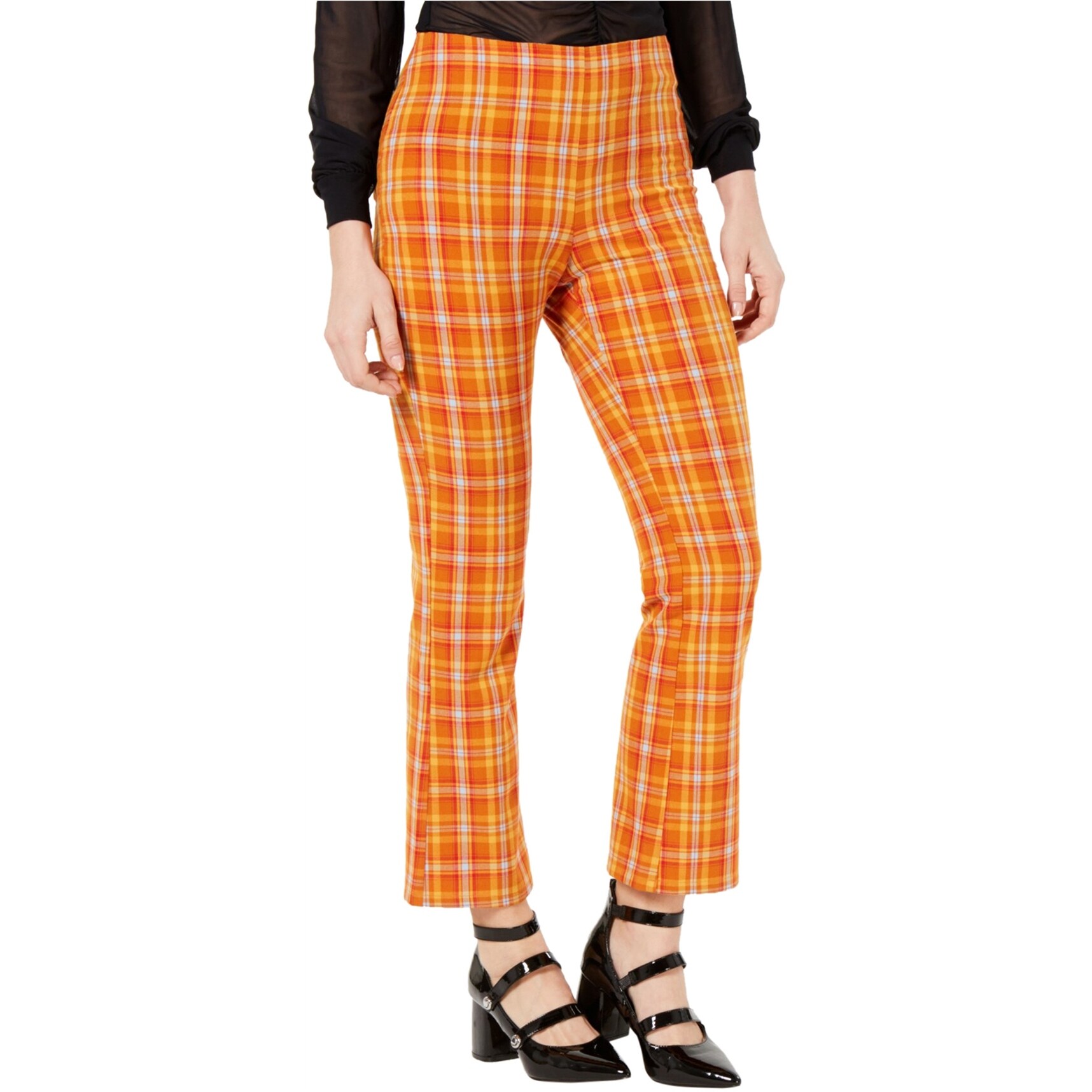 Shop Guess Womens Plaid Casual Trouser Pants Orange 2
