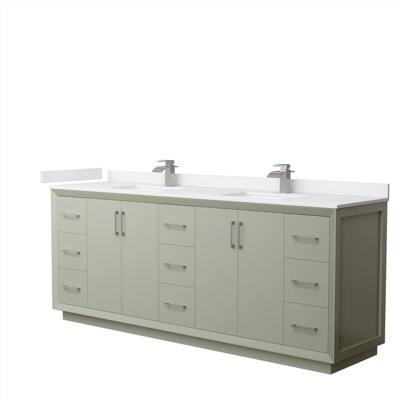 Strada 84-Inch Double Vanity Set, Cultured Marble Top - Light Green, Nickel Trim,White Cultured Marble Top
