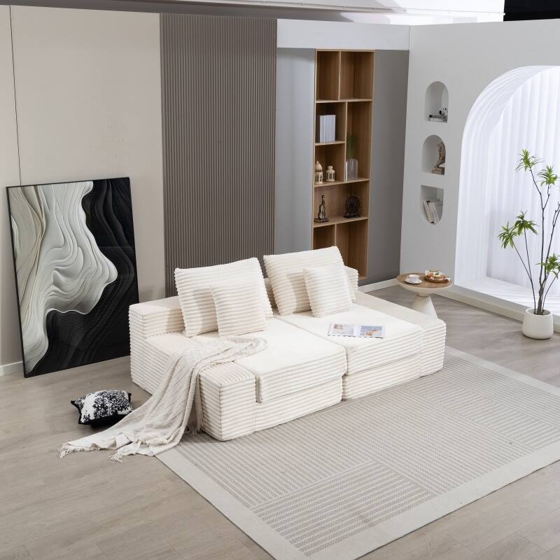 Double Chaise Lounge Sofa, Cloud Plush Sofa Bed, Upholstered Boneless Cloud Sofa Deep Seat, Sleeper Loveseat Chair