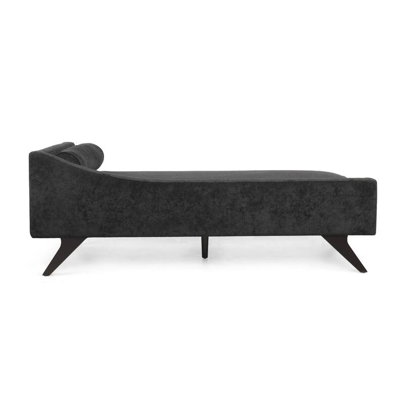 Roomfitters Modern Upholstered Chaise Lounge with Bolster Pillow and Angled Wood Legs, Black