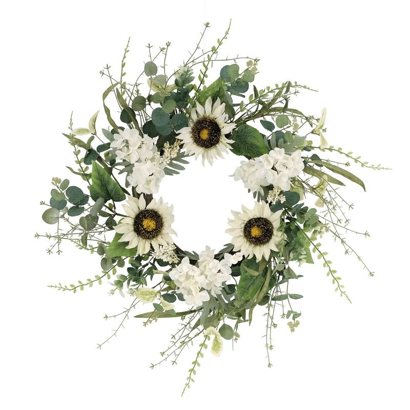 24" Artificial Sunflower Hydrangea Floral Spring Wreath