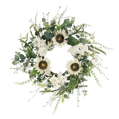 24" Artificial Sunflower Hydrangea Floral Spring Wreath
