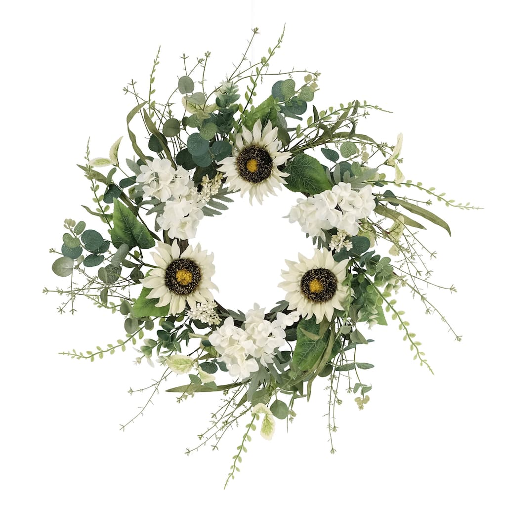 24" Artificial Sunflower Hydrangea Floral Spring Wreath