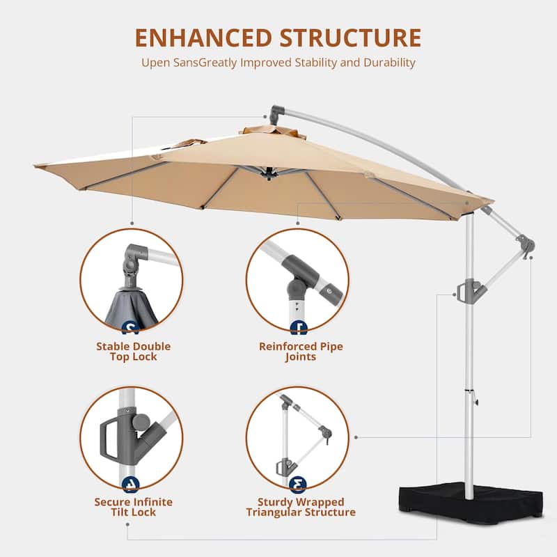 120" Patio Umbrella with Upgraded Aluminum Frame,Cantilever Hanging Market Umbrella with Base Included,UV Resistant