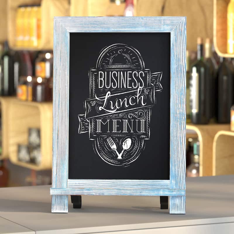 Freestanding Tabletop or Wall Mount Magnetic Chalkboard - 9.5"W x 1.88"D x 14"H - Rustic Blue