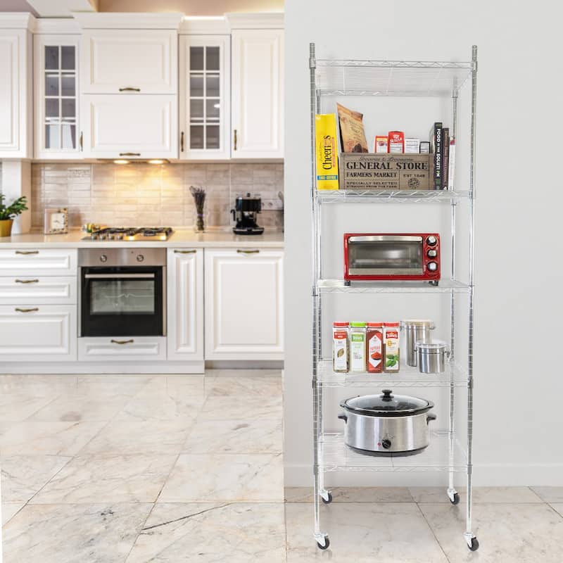 Mount-It! 5 Tier Wire Shelving with Wheels | Kitchen Storage