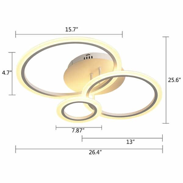 Modern Acrylic Dimmable Ceiling Light 3 Circle LED Lamp With Remote ...