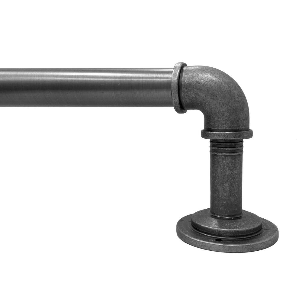 Lumi 1" Single Curtain Rod Set Pewter/ Matte Black- Wraparound finials