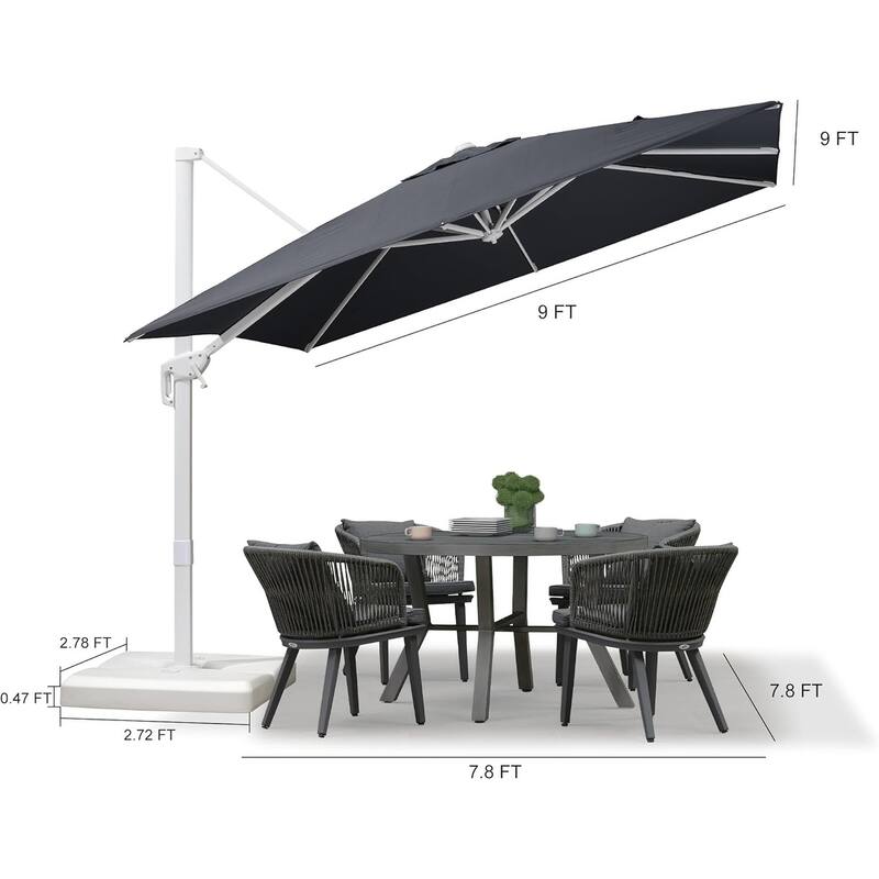 PURPLE LEAF White Square Cantilever Patio Umbrella With Base