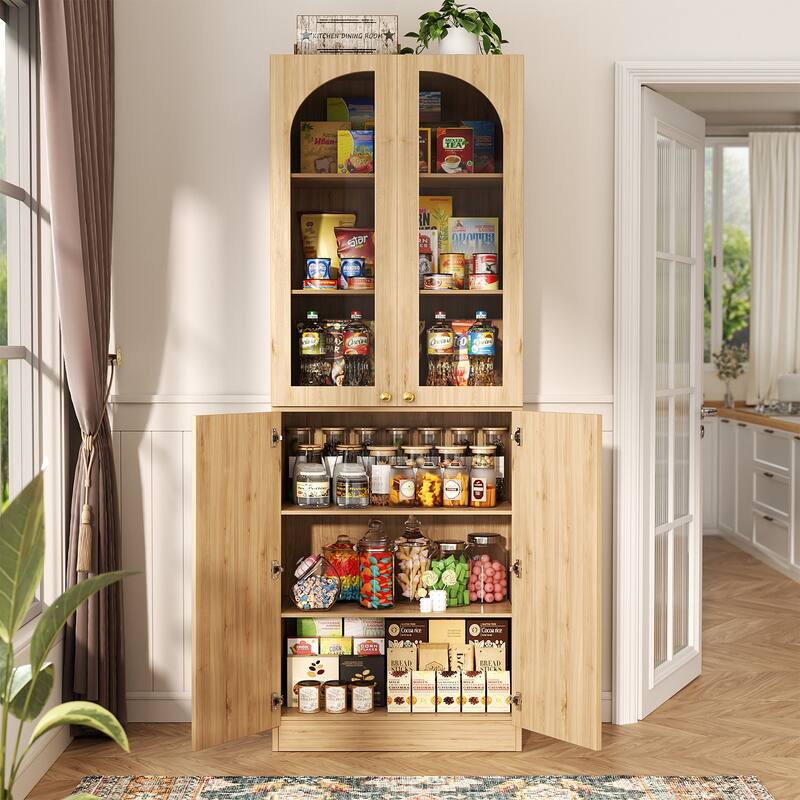80" Tall Kitchen Pantry Storage Cabinet with 4 Doors & Adjustable Shelves, Freestanding 6-Tiers Buffet Cabinets for Dining Room