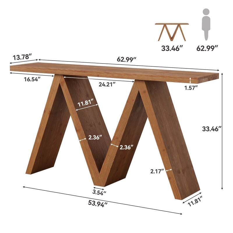 63'' Solid Wood Console Table with M-Shaped Base for Entryway, Hallway, Living Room, or Behind Sofa