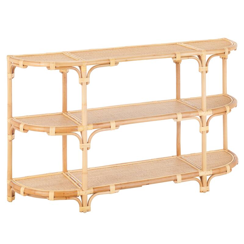 59.5 in Tan Raffia 3 Shelf Accent Console_Sofa Table