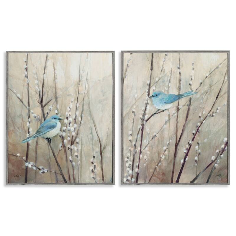 Stupell Peaceful Perched Blue Birds Animal Nature Painting, 2pc Multi Piece Framed Wall Art Set - 11 x 14 - Grey