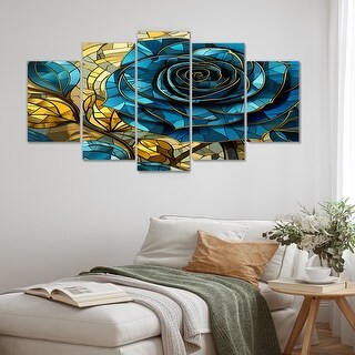 Designart - Art Nouveau Blue Rose - Rose Canvas Wall Art Set Of 5 ...