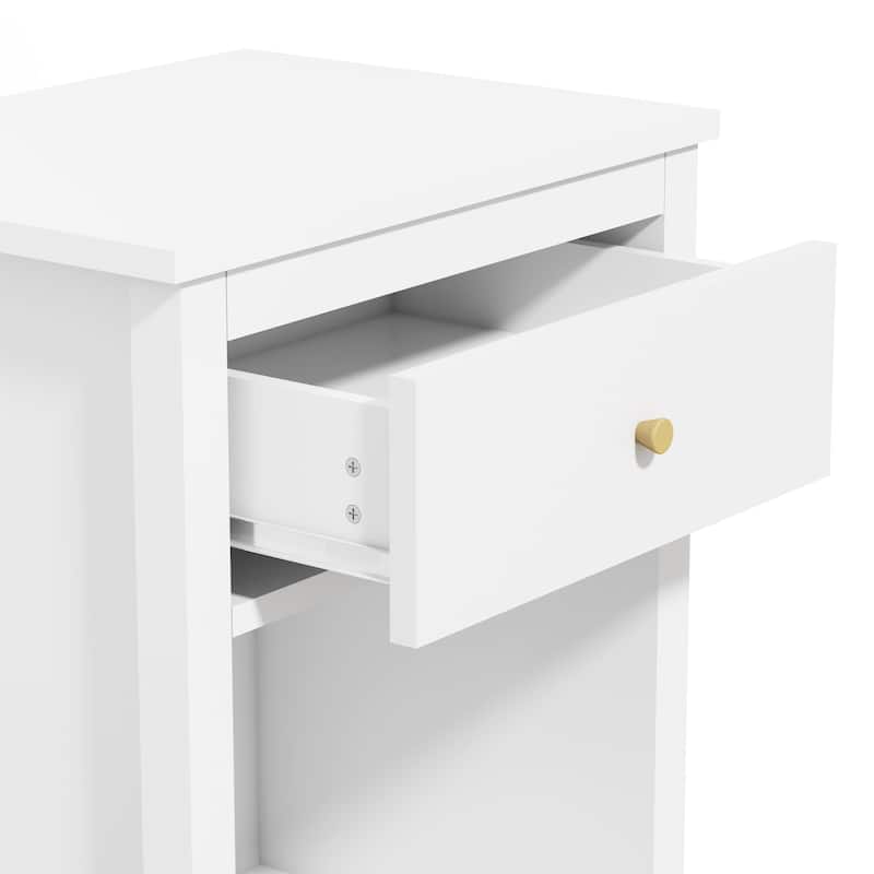 Anmytek White Nightstand with Drawer and Shelf Farmhouse Modern Bedside Table