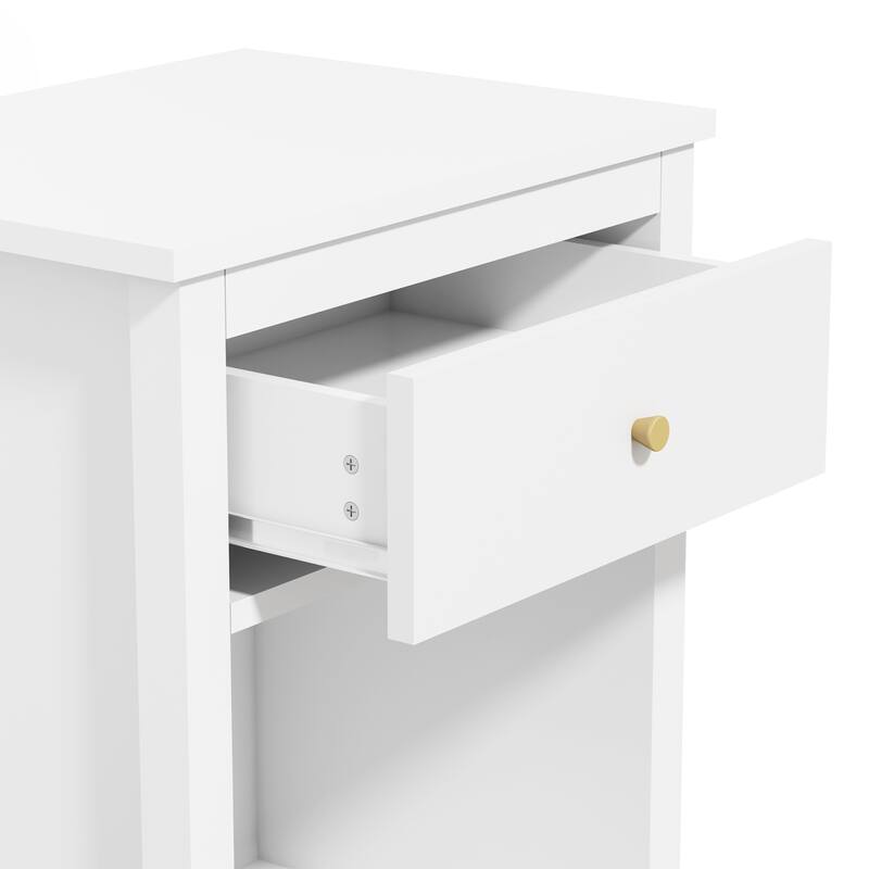 White Wooden One Drawer Nightstand with One Shelf