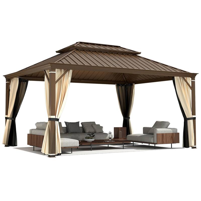 EROMMY Hardtop Gazebo with Galvanized Steel Roof and Curtains, Outdoor Aluminum Pavilion for Patio, Backyard, Lawn