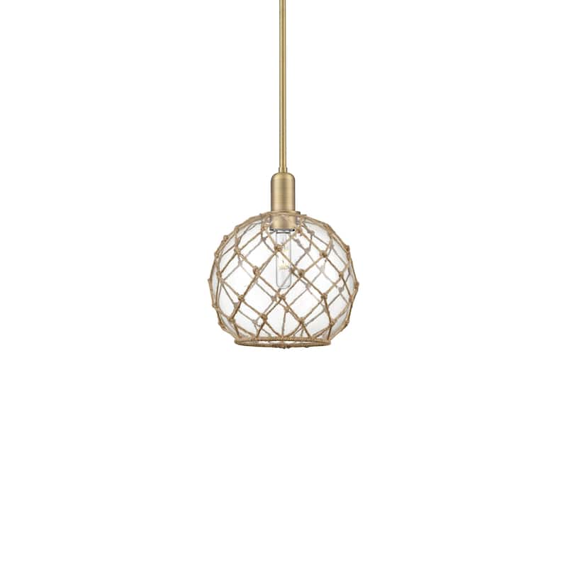 Innovations Lighting 716-1S-13-10 Farmhouse Rope Pendant Farmhouse - Brushed Brass / Clear Glass with Brown Rope