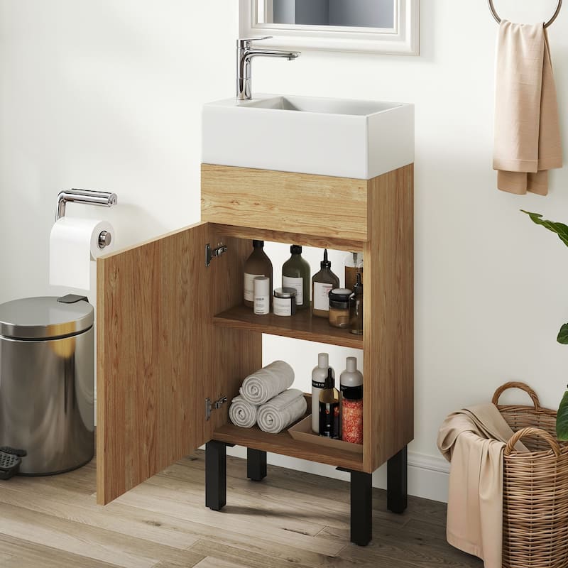 Moasis 15.7 Inch Freestanding Bathroom Vanity with Cabinet Storage and Modern Design