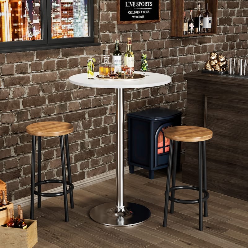 Homall Bistro Pub Table Round Bar Height Cocktail Table Metal Base MDF Top Obsidian Table with Black Leg 23.8inch Top - N/A