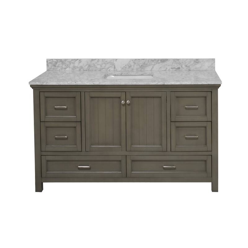 KitchenBathCollection Paige 60" Single Bathroom Vanity with Carrara Marble Top