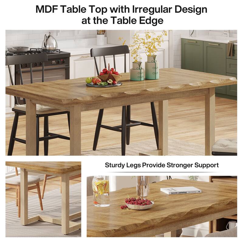 Rectangular Wood Dining Table with Solid Wood Legs, Kitchen Table for Dining/Living Room