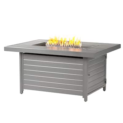 Rectangular 48 in. x 36 in. Aluminum Propane Fire Pit Table, Glass Beads, Two Covers, Lid, 55,000 BTUs - N/A