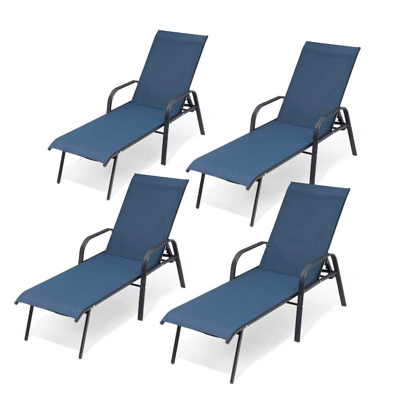 Set of 4 Lounge Chairs Outdoor Chaise Lounge with Arms and Adjustable Back