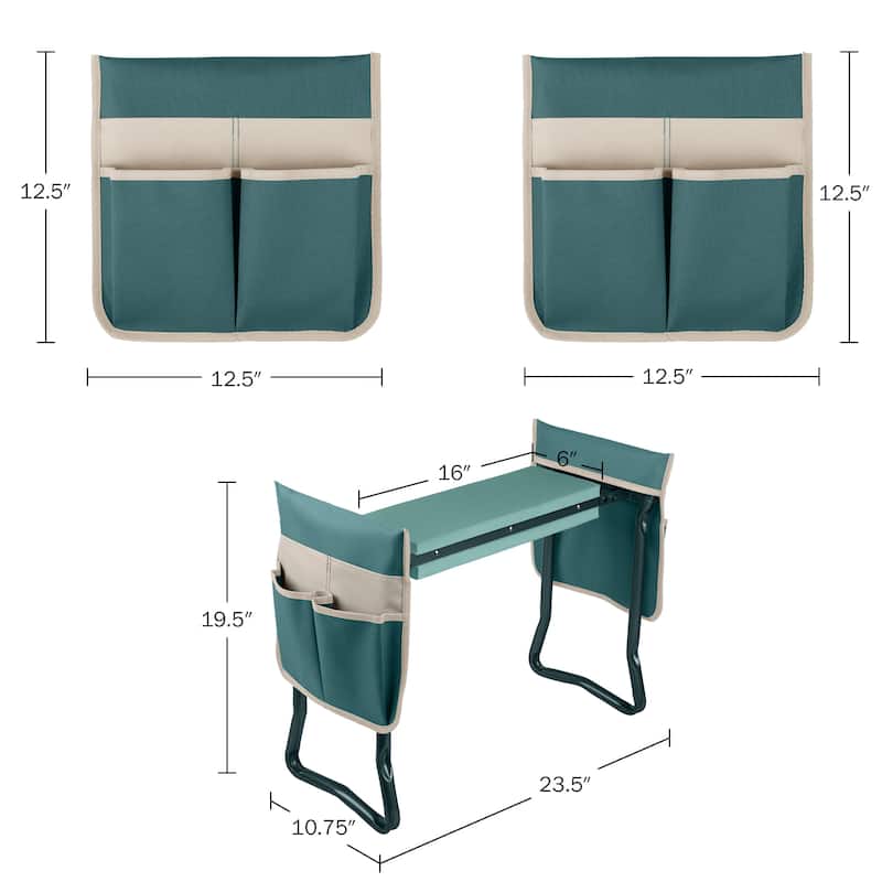 Garden Kneeler and Seat - Kneeling Pad Garden Stool with Tool Pouches by Pure Garden (Green)