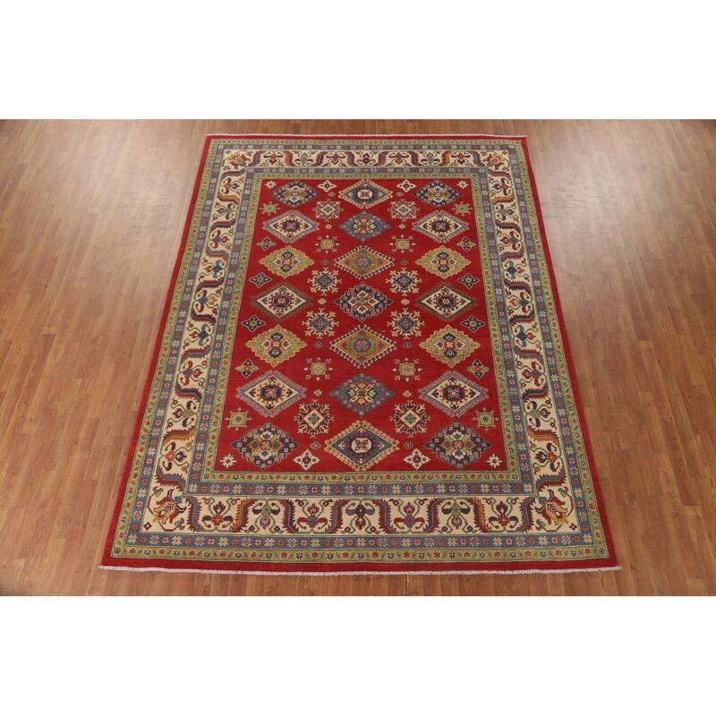 Geometric Kazak Area Rug Wool Carpet - 8'0" x 10'4"