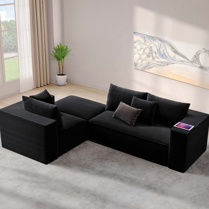 Moasis L Shaped Cloud Upholstered Couches Sectional Sofa with Deep Seat for Living Room or Bedroom