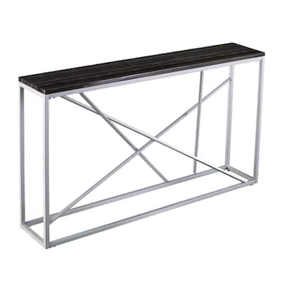 Faux Marble Rectangular Console Table with Gold - 52” L x 10” W x 29” H