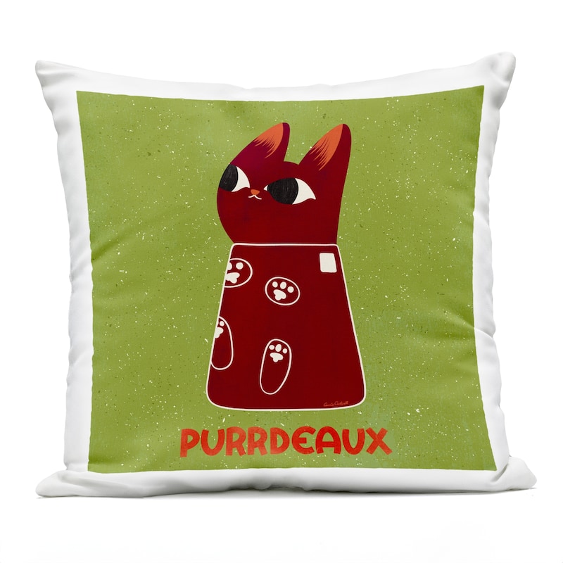 Stupell Purrdeaux Feline Wine Printed Outdoor Throw Pillow Design by Carrie Cantwell - Accent - Polyester - Green - Single