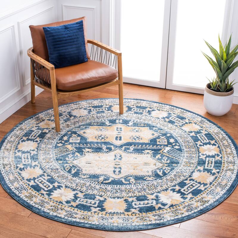 SAFAVIEH Skyler Ansa Boho Distressed Rug - 6'7" Round - Beige/Navy