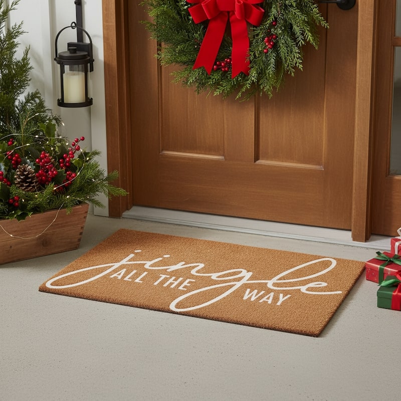 HomeRoots 17" X 29" Brown And White Christmas Outdoor Coir Door Mat - 17.00' X '29.00 - 17.00' X '29.00