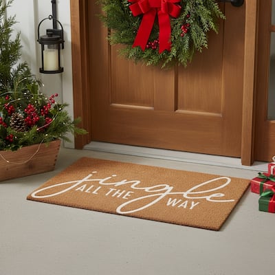 HomeRoots 17" X 29" Brown And White Christmas Outdoor Coir Door Mat - 17.00' X '29.00