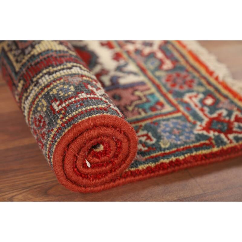 Geometric Heriz Serapi Indian Accent Rug Handmade Red Wool Carpet - 2'0" x 3'0"