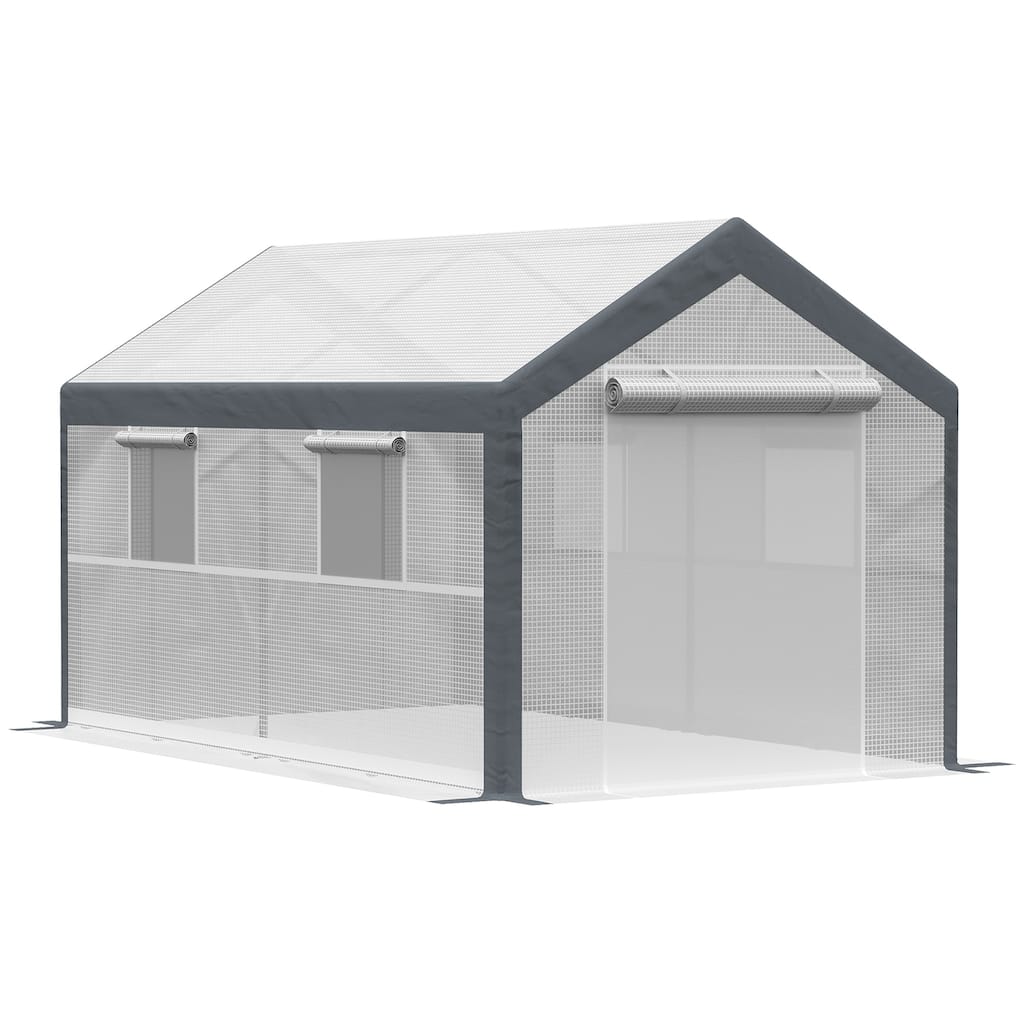 12' x 7' Walk-In Greenhouse with Roll-Up Windows and Zippered Doors, White