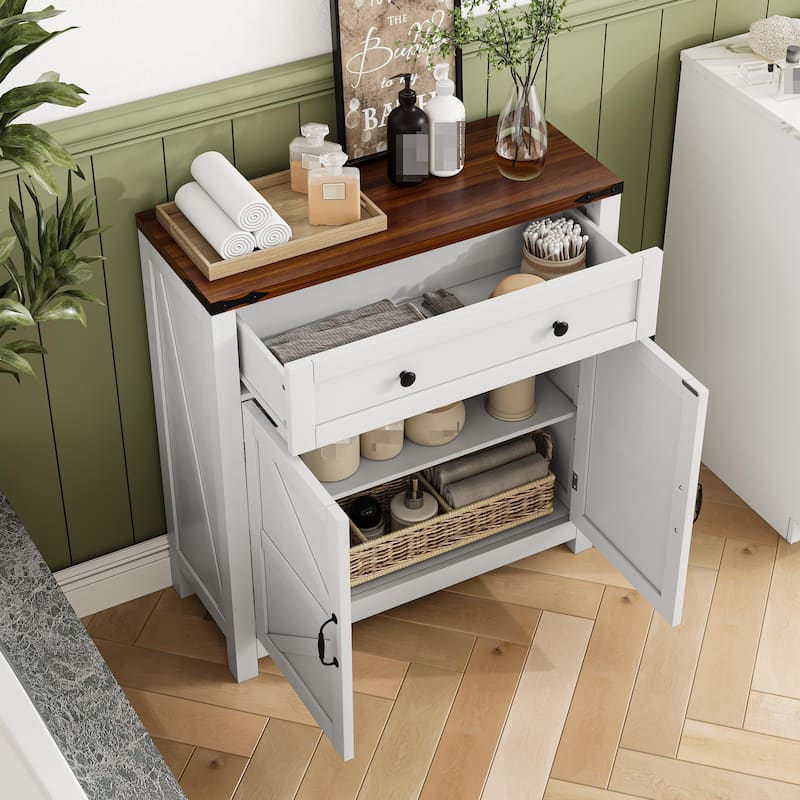 Small Wood Sideboard Storage Cabinet with Drawer & Adjustable Shelves