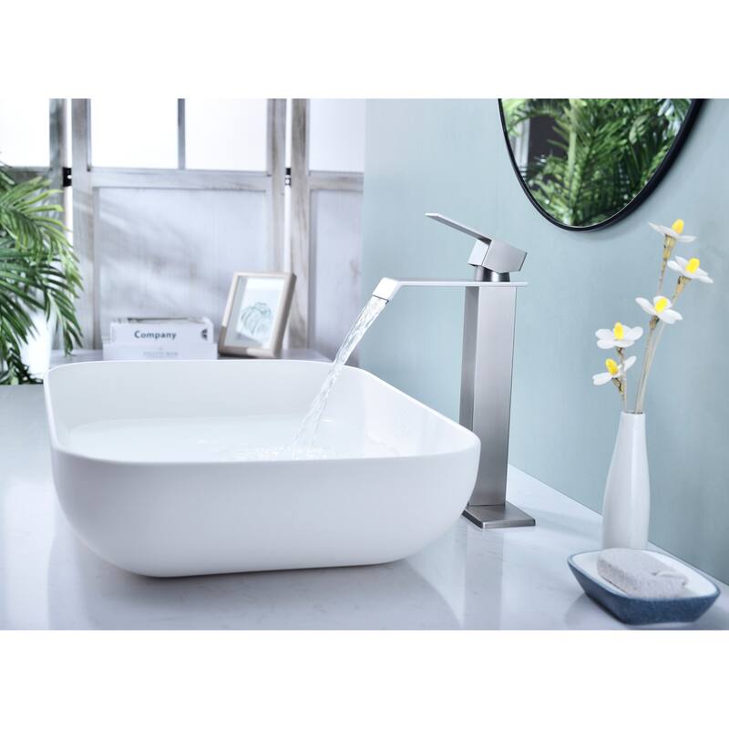 Modern Single Handle Sink Vanity Bathroom Faucet with Waterfall Spout, Anti Corrosion, Anti Rust, Easy Clean