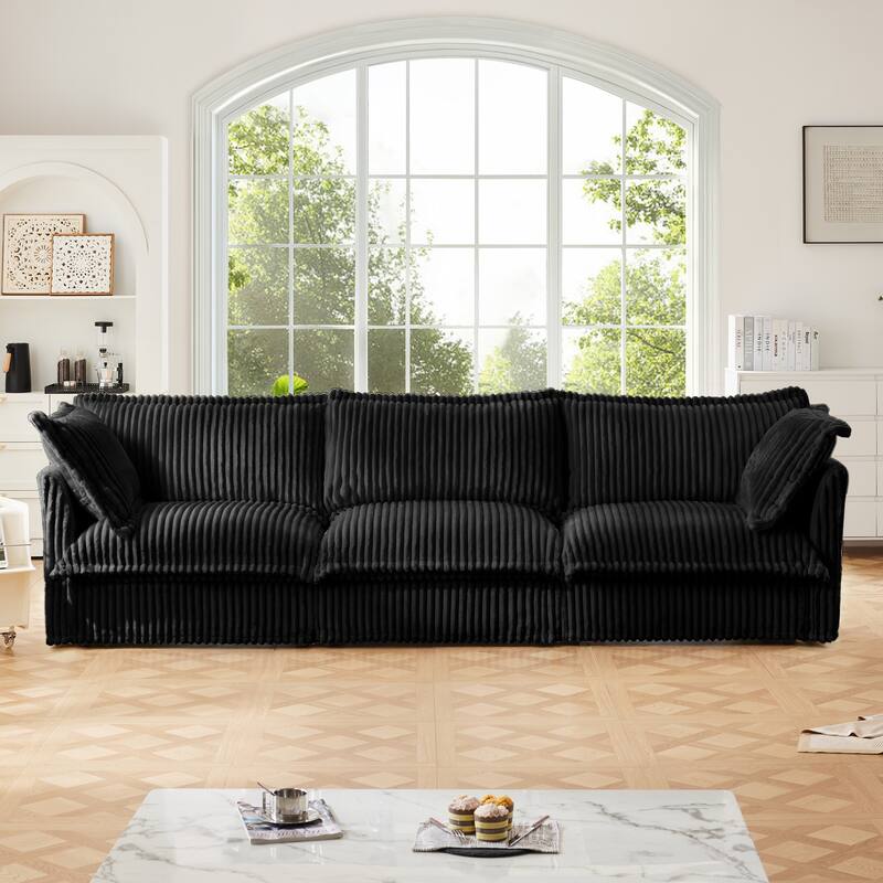 120" Corduroy Upholstered Sectional Sofa Couch with Multiple Pillows