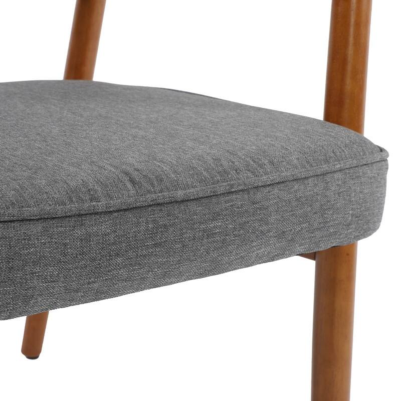 Walnut Faux Leather or Linen-Like Fabric Upholstered Dining Chair - Padded Armchair with Solid Wood Frame & Open Back