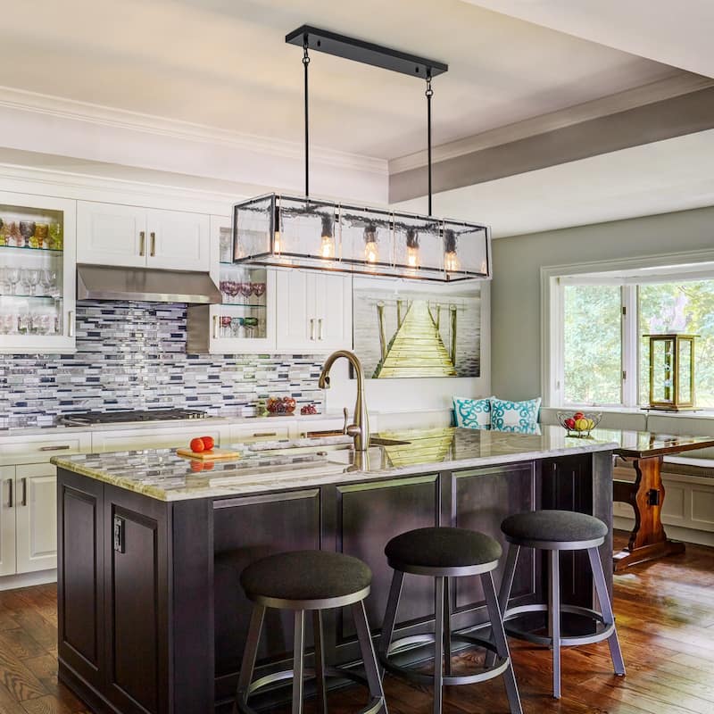 Modern 39.37" Large Rectangle Water Ripple Glass Chandelier for Dining Room - W39.4"