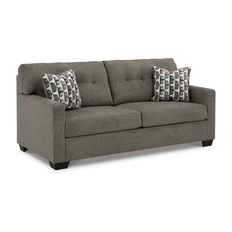 Joey 75 Inch Sofa with 2 Accent Throw Pillows, Tufted Back, Brown Polyester