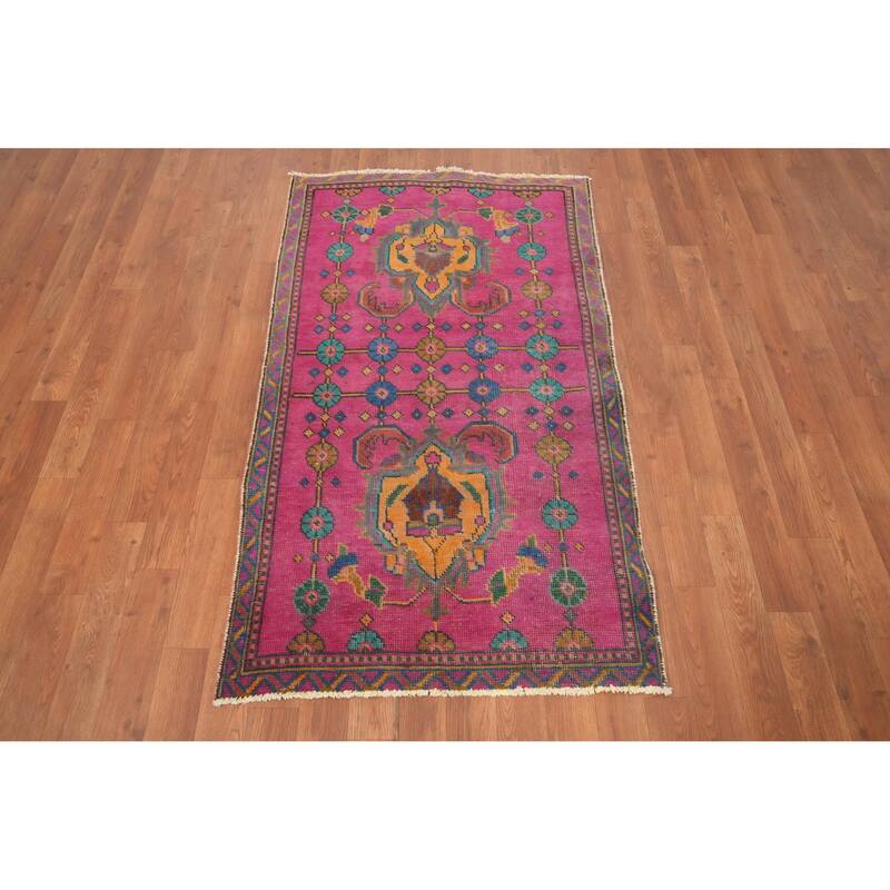 Hand Knotted Oriental 100% Wool Carpet Traditional Geometric Pink Tabriz Area Rug - 4' 9'' X 2' 7''