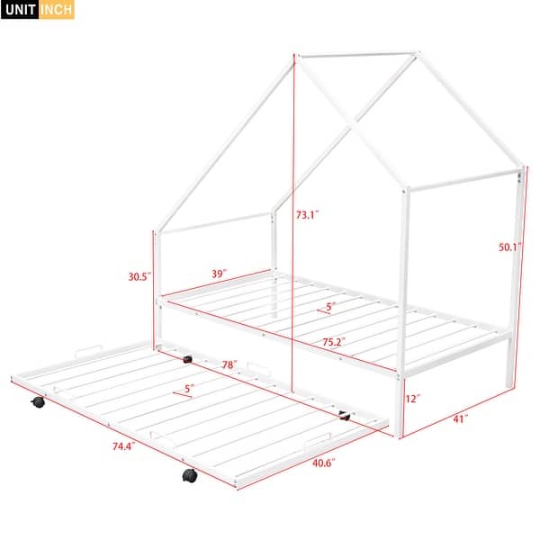 Metal Twin Size House Bed with Trundle - Stylish & Functional Kids' Bedroom Furniture