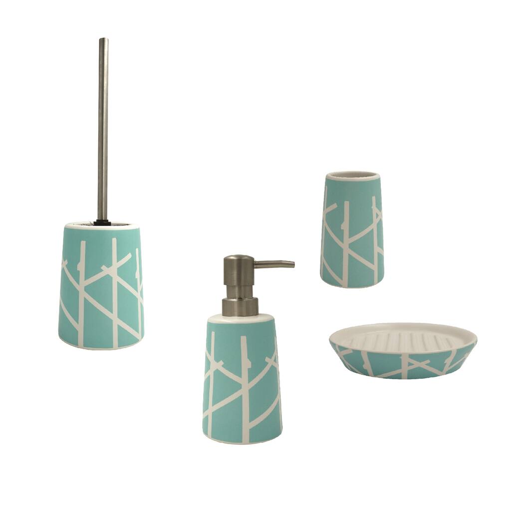 4-Piece Bathroom Accessories Set MSV France Tree Turquoise