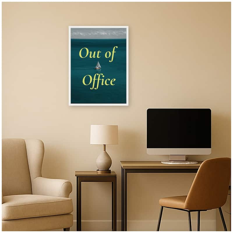 Kate and Laurel Out Of Office Boat Landscape by Megan Ryan Framed Canvas Wall Art Print