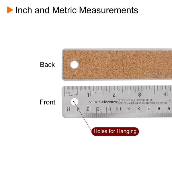 Stainless Steel Rulers with Non-Skid Backed Inch and Metric Metal Ruler ...